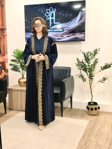 Golden Shadow Abaya " ظلّ الذهب " | Navy Blue